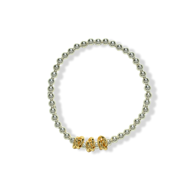 Silver Beaded with Gold Knots Bracelet