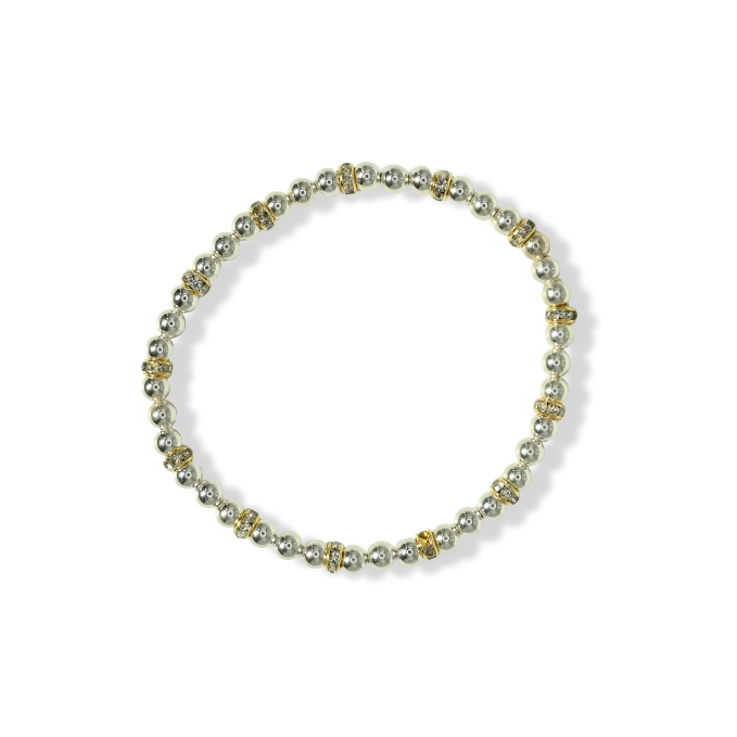 Silver with Gold Pave Rondelles Bracelet