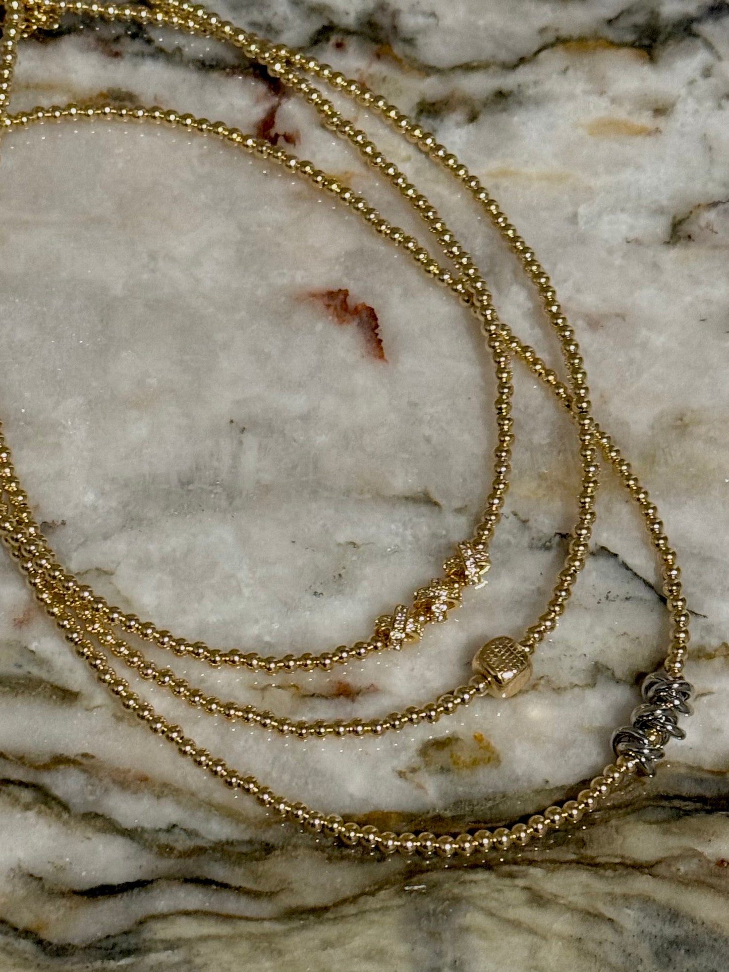 Gold Corrugated Beads with Sterling Silver Necklace