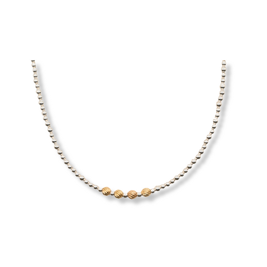 Gold Corrugated Beads with Sterling Silver Necklace