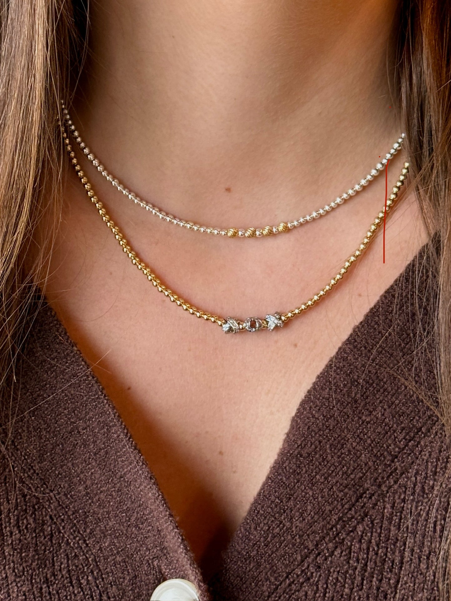 Sterling Silver Necklace with Gold Orzo Beads